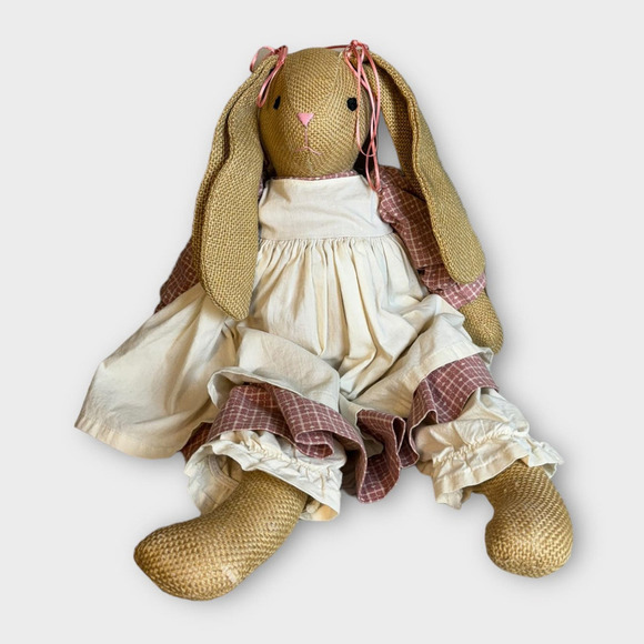 Vintage Handmade Easter Bunnies Rabbits Animals Primitive Country With Dress - Picture 3 of 13